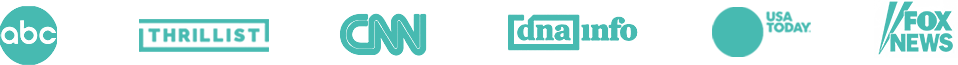 Media logos: ABC, Thrillist, CNN, dnainfo, USA Today, Fox News